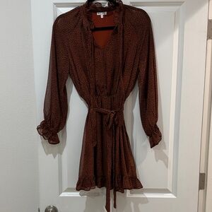 TCEC animal print Brown Long Sleeve Dress